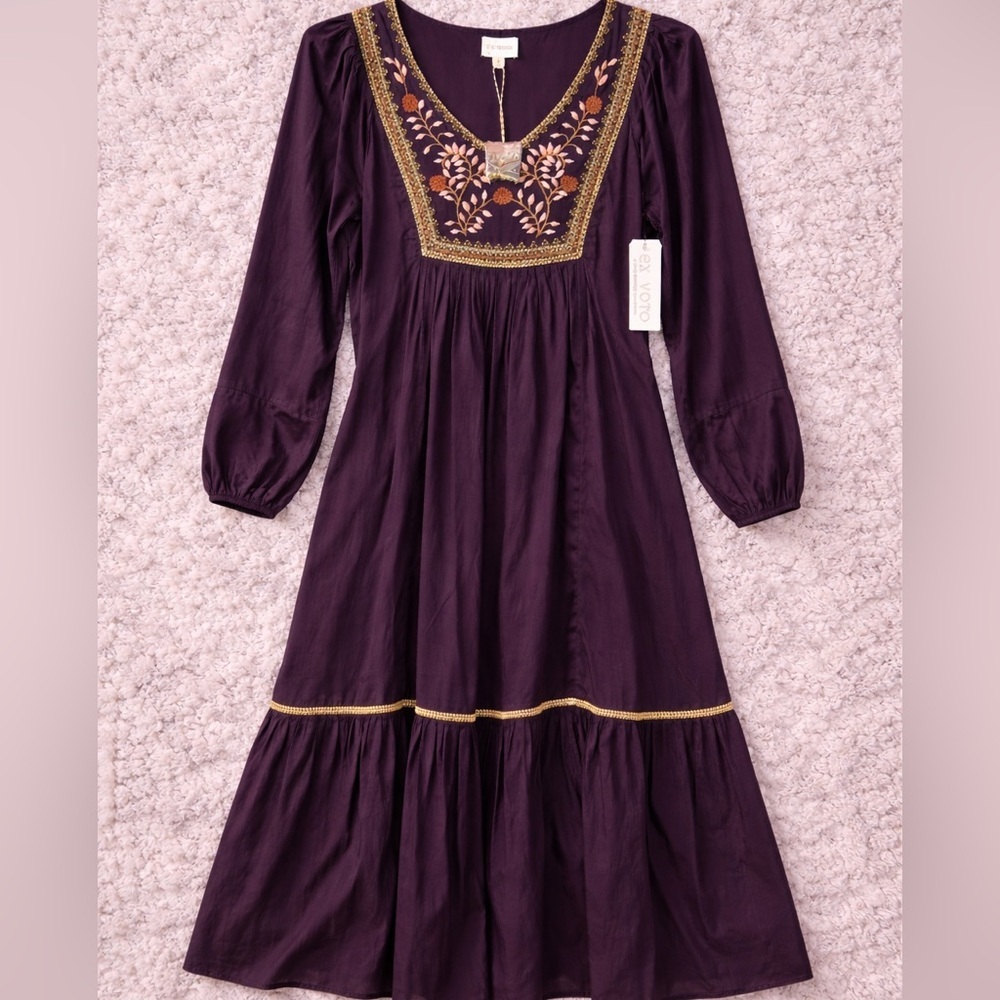 Ex Voto Purple Boho Midi Dress Size Small NWT Cottagecore Festival